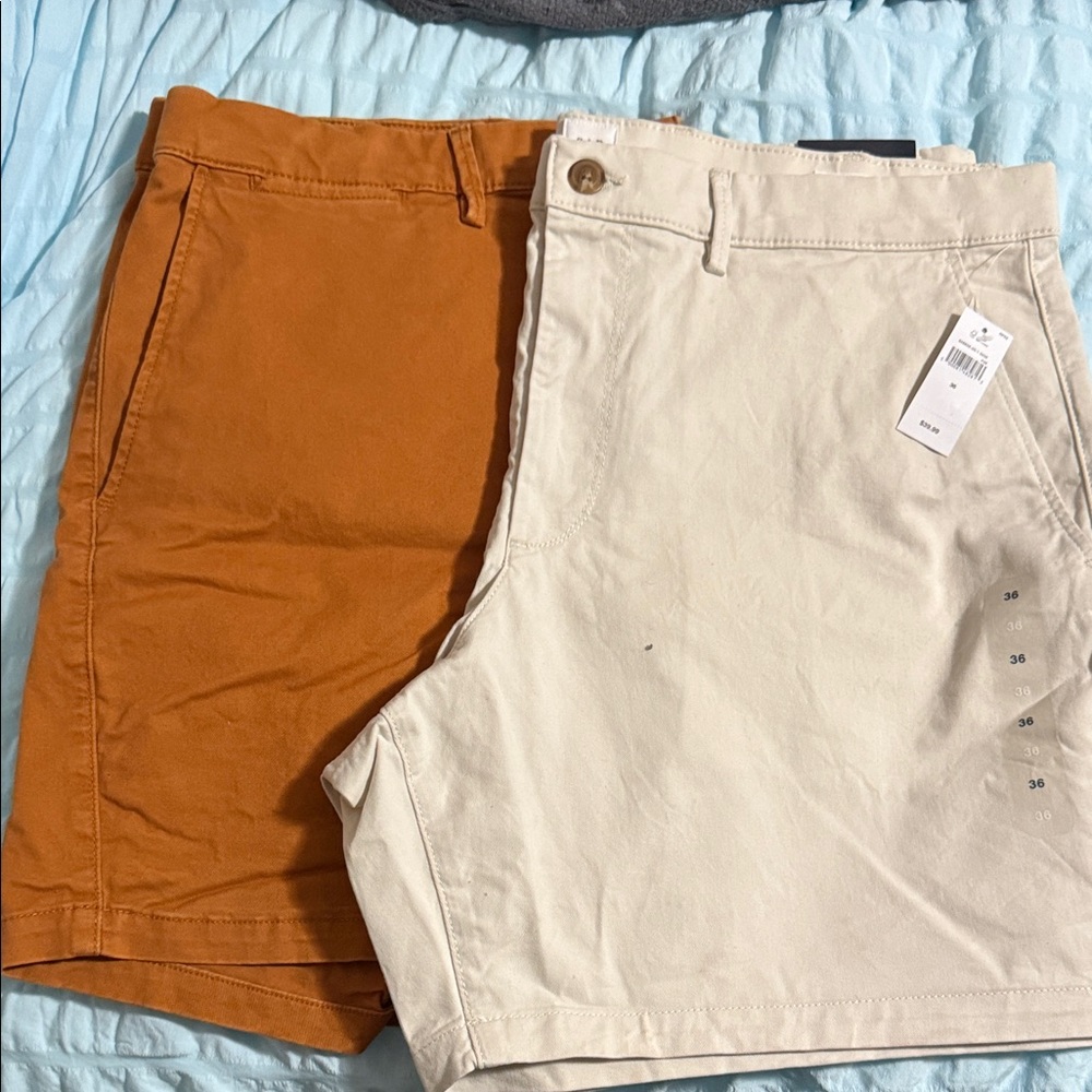 GAP Men's Tan and Orange Flat Front Shorts